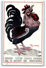 1910 Bernhardt Wall Rooster Chicken Crown Your Own Horn Artist Signed Postcard picture