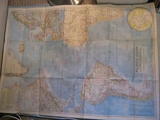 VINTAGE ATLANTIC OCEAN WALL MAP National Geographic December 1955 Huge picture