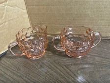 vintage sugar & creamer set .. pink Jeanette cubist depression glass picture