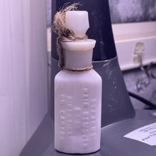 Antique 1890’s Stearn’s Milk Glass Hair Remover Bottle with Stopper, Detroit MI picture