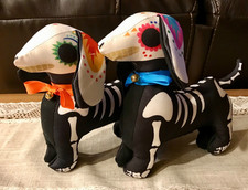 Pair of 2- DACHSHUND Sugar Skull🕷HALLOWEEN Soft Figures DAY OF THE DEAD Target picture