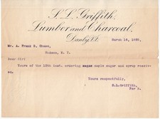 1895 L.L. Griffith Lumber & Coal Danby VT Maple Sugar Syrup Legal Letter picture