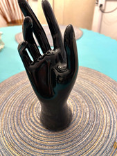 Glossy Black Ceramic Hand Figurine Sculpture, 3D Effect, Solid Finish picture