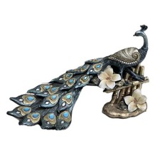 Touch of Class Poised Peacock Jeweled Table Sculpture Resin Metallic 10