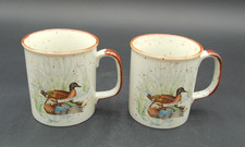 Vintage Otagiri Japan Style Speckle Stoneware Mallard Duck Mugs Set of 2 picture