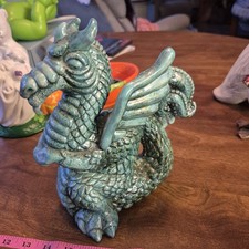 Vintage Handpainted Green Dragon Figurine Ceramic Sculpture picture