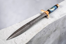 CUSTOM MADE HAND FORGED DAMASCUS STEEL DOUBLE EDGE BLADE SWORD 1671 picture
