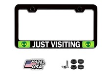 JUST VISITING Alien Steel License Plate Frame (CAN BE PERSONALIZED) picture
