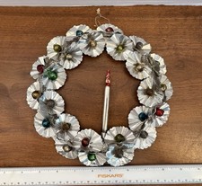 Vintage MCM Aluminum Christmas Wreath with Mercury Glass Beads + Center Candle picture