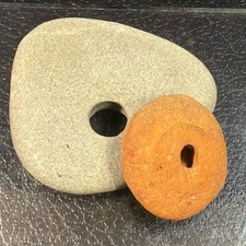 Antique Native American Stone Bannerstone Net Sinker and Clay Spindle Whorl Set picture