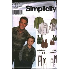 Simplicity 7030 Mens Boys Shirt Vest Bow Tie Suspenders Sewing Pattern Size S-XL picture