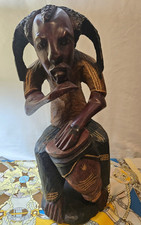 Vintage Hand Carved Wood Jamaican Drummer Statue Folk Art Rasta Sculpture 15in picture