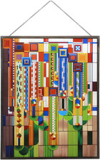 Ebros Frank Lloyd Wright Metal Framed Saguaro Cactus Flowers Stained Glass Art D picture