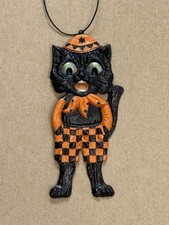 Embossed Paper Die Cut Vintage German Inspired Halloween Scary Cat Ornament picture