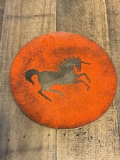 Vintage MCM Copper Enamel Dish Plate Orange Gold Unicorn Mid Century Modern picture