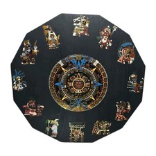 Vintage Mexico Aztec Sun Stone Calendar Wall Plaque Enamel Art 18