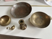 Vintage Antique Brass Copper Lot: Bowls, Dish, Candle Holder & Swan Figurine picture