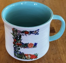 Anthropolgie Nathalie Lete Monogram Mug Initial “E” Floral Bird picture