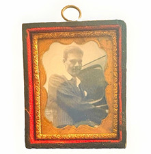 Antique 19th C. Cased Photo Young Man Portrait Tintype / Ambrotype in Embossed picture