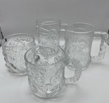 Vintage 1995 McDonalds Batman Forever Embossed Glass Set of 4 Clear Cups Mugs DC picture