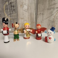 Vintage Wooden Mini Christmas Ornaments Band Angels Snowman Toy Solider Dog picture