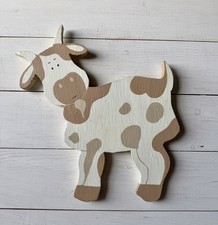 Vintage Wooden Hanging Cow Plaque | Country Cottage Primitive Farmhouse Decor picture