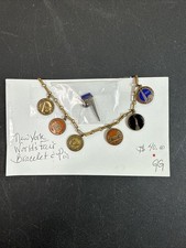 1939 New York World’s Fair Enamel Charm Bracelet & Souvenir Pin VTG picture