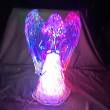 Iridescent Praying Christmas Angel Figurine LED Color Changing Acrylic 90’s picture