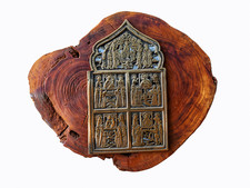 Antique XIX C Russian Bronze Enamel Traveling Icon Miracle-working Madonnas picture
