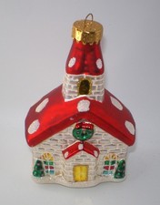 Vintage UNIQUE TREASURES Red Roof Chapel * Church Glass Christmas Ornament 4.5