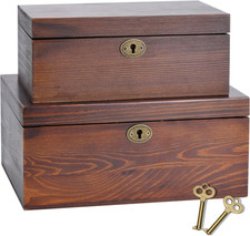 Wooden Box with Hinged Lid - 2 Pack - Vintage Decorative & Lockable Chest - for picture