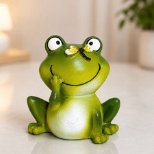 Handmade Ceramic Frog With Dragonfly Figurine Garden Decor Cute Green Statue picture