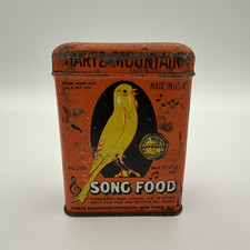 Vintage Hartz Mountain 3.5oz Song Food Orange Metal Tin With Lid Bird Art picture