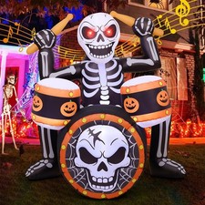 5FT Halloween Inflatable Rock Skeleton w/Music Built-in LED Lights Yard Decor picture