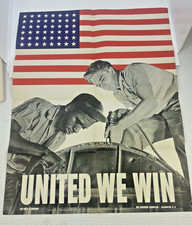 Original VTG Rare United We Stand War Manpower Commission Poster picture
