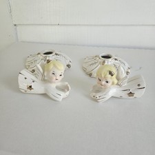 Vtg Mid Century Angel Candle Huggers Climbers Holders Japan MCM Gold Trimmed picture