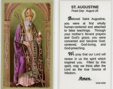 Saint Augustine with prayer to St Augustine - LAMINATED Holy Card GAN150 picture