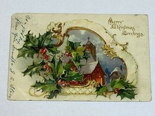 Raphael Tuck Sons Holly Antique Christmas Postcard Vintage Holiday 1906 Church  picture