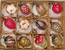 Lot Antique VTG Glass Embossed BERRY BALL DROP Indent Christmas Ornament Germany picture