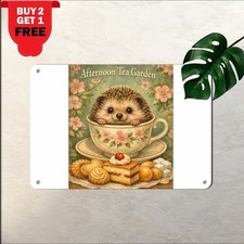 Cute Hamster In Teacup Sign Vintage Floral Tea Party Metal Tin Wall Plaque picture