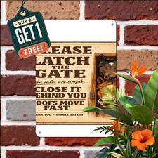 Funny Stallion Gate Warning Tin Sign Western Farm Stable Metal Wall Decor picture