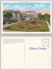 Jackson MS City Hall Floral Gardens Court House Linen Postcard 1930s-40s picture