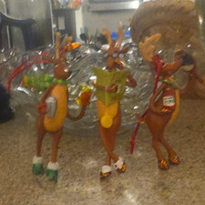 Rare Set of 3 Reindeer Christmas Figurines Resin Painted Boxed Multicolor 10 in picture