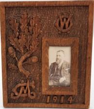 Antique 1914 British Hand Carved Signed Gift Picture Frame w/Oak Leaves Acorns picture