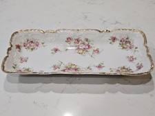 Vintage Imperial Limoge France - Vegtable Relish Dish Floral Gold Gilded 12