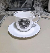 Antique German Porcelain Cup Saucer Sonneberg Thuringia Souvenir China Gold Vtg picture