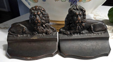 Vintage Solid Heavy Cast Iron Set of 2 Resting Lion Book Ends 4.5