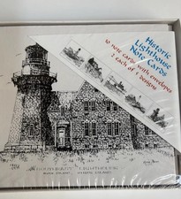 Vtg Historic Lighthouse Note Cards Pen & Ink Drawings Michael Brown Set of 10 picture