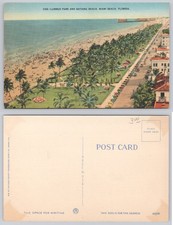 Vintage Lummus Park Miami Beach Florida Linen Postcard Bathing Beach Cars picture