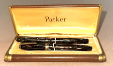 RARE 1940 + PARKER STRIPED DUOFOLDS DUOVAC VACUMATIC VACUMATICS FOUNTAIN PEN SET picture